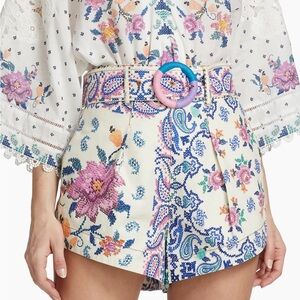 NWT Farm Rio Romantic Bandanas Belted Shorts in off white Size XL